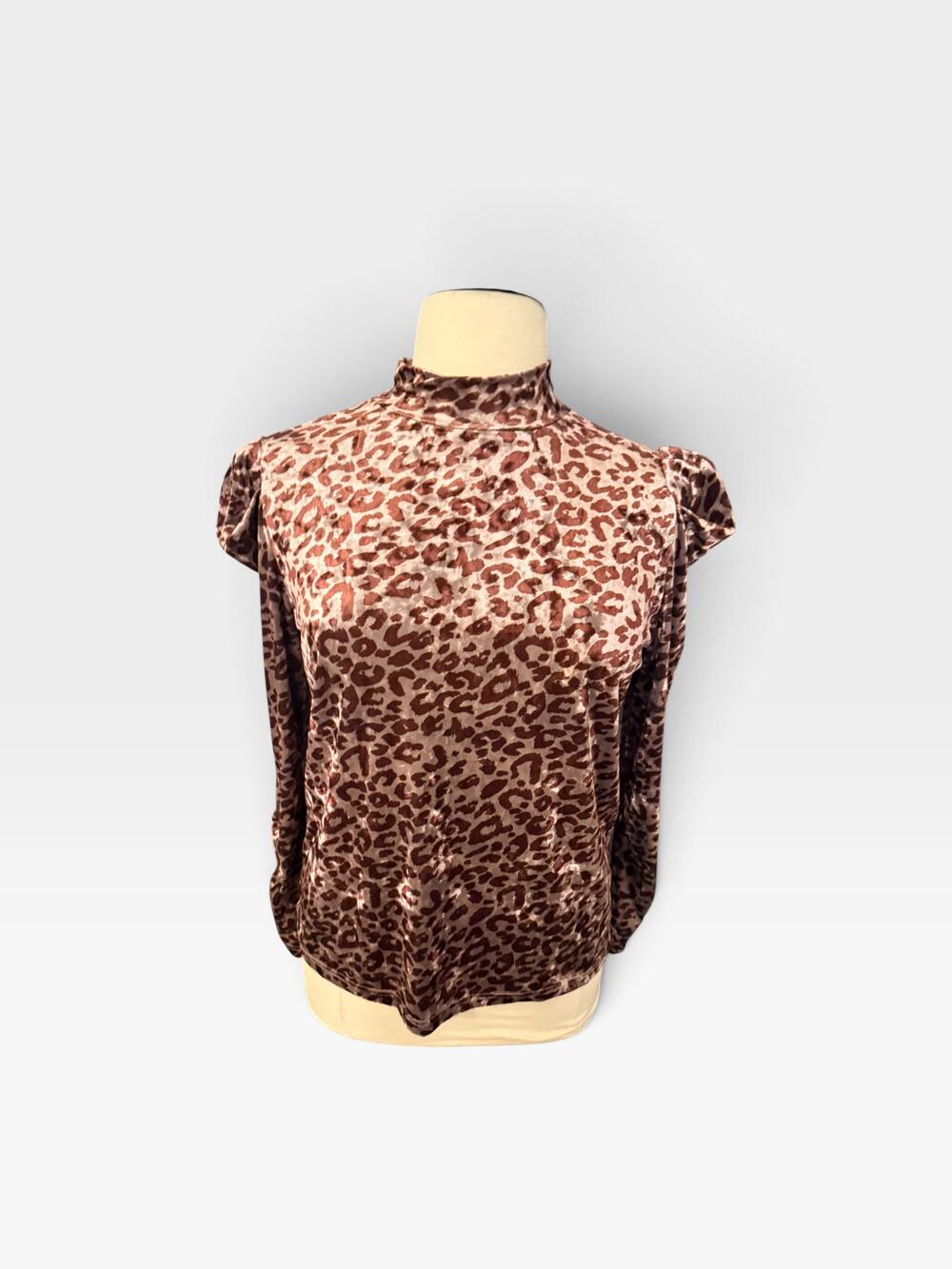 Jodifl Pink & Brown Velvet Leopard Top w/ Puff Shoulders